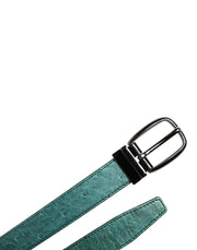Dolce & Gabbana Green Ostrich Leather Silver Metal Buckle Belt