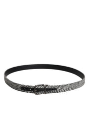 Dolce & Gabbana Black White Silver Tone Metal Buckle Belt