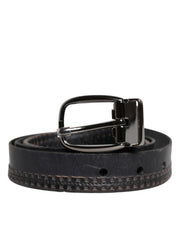 Dolce & Gabbana Black Leather Silver Tone Metal Buckle Belt