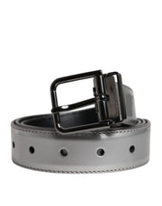 Dolce & Gabbana Silver Leather Classic Metal Logo Buckle Belt