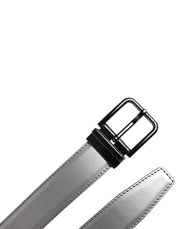 Dolce & Gabbana Silver Leather Classic Metal Logo Buckle Belt