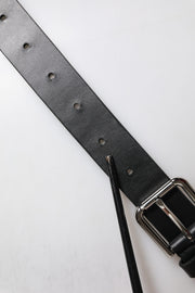 Dolce & Gabbana Black Leather Classic Metal Logo Buckle Belt