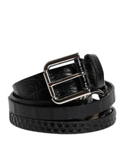 Dolce & Gabbana Black Exotic Leather Metal Logo Buckle Belt