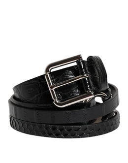 Dolce & Gabbana Black Exotic Leather Metal Logo Buckle Belt