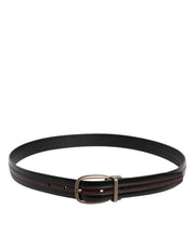 Dolce & Gabbana Black Burgundy Calfskin Metal Logo Buckle Belt
