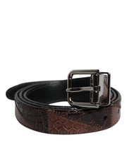 Dolce & Gabbana Brown Exotic Leather Metal Logo Buckle Belt