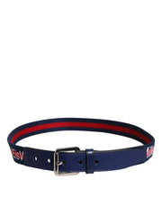 Dolce & Gabbana Blue Cotton Leather Printed Metal Buckle Belt
