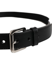 Dolce & Gabbana Black White Printed Metal Logo Buckle Belt