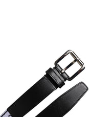 Dolce & Gabbana Black White Printed Metal Logo Buckle Belt