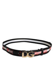 Dolce & Gabbana Black White Printed Metal Logo Buckle Belt
