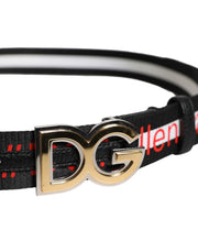 Dolce & Gabbana Black White Printed Metal Logo Buckle Belt