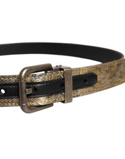 Dolce & Gabbana Gold Leather Jacquard Silver Metal Buckle Belt