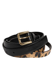 Dolce & Gabbana Black Leopard Classic Gold Metal Buckle Belt