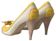 Tod's Yellow Off White Peep Toe Heels Pumps Shoes
