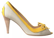 Tod's Yellow Off White Peep Toe Heels Pumps Shoes