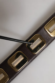 Dolce & Gabbana Dark Brown Leather Gold Rotating Buckle Belt