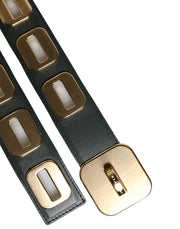 Dolce & Gabbana Green Leather Gold Tone Rotating Buckle Belt