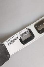 Dolce & Gabbana White Leather Gold Tone Rotating Buckle Belt