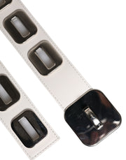 Dolce & Gabbana White Leather Gold Tone Rotating Buckle Belt