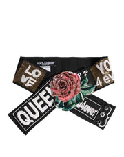 Dolce & Gabbana Black Stretch Multicolor Embellished Waist Belt