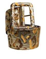 Dolce & Gabbana Gold Spotted Jacquard Fabric Wide Waist Belt