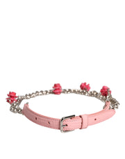 Dolce & Gabbana Pink Embelished Roses Textured Leather Belt