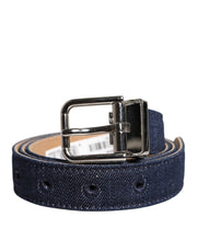Dolce & Gabbana Blue Denim Silver Logo Metal Waist Buckle Belt