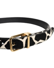 Dolce & Gabbana Brown White Pony Leather Metal Buckle Belt