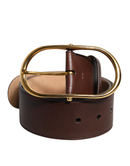 Dolce & Gabbana Brown Leather Waist Gold Metal Buckle Belt