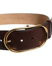 Dolce & Gabbana Brown Leather Waist Gold Metal Buckle Belt
