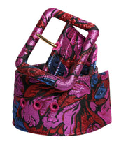 Dolce & Gabbana Multicolor Floral Jacquard Lurex Wide Waist Buckle Belt