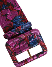 Dolce & Gabbana Multicolor Floral Jacquard Lurex Wide Waist Buckle Belt