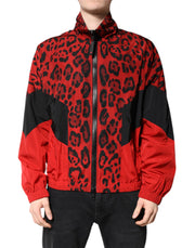 Dolce & Gabbana Red Leopard Nylon Bomber Full Zip Jacket