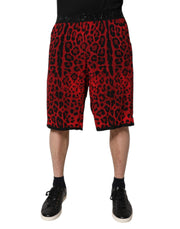 Dolce & Gabbana Red Leopard Print Viscose Bermuda Shorts