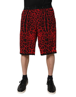 Dolce & Gabbana Red Leopard Print Viscose Bermuda Shorts