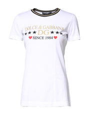 Dolce & Gabbana White Graphic Print Cotton Crew Neck T-shirt