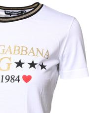 Dolce & Gabbana White Graphic Print Cotton Crew Neck T-shirt