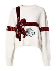 Dolce & Gabbana White Sequined Crew Neck Pullover Sweater