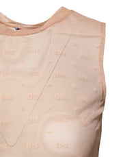 Dolce & Gabbana Beige Nylon Logo Monogram Sleeveless Tank Top