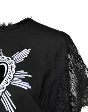 Dolce & Gabbana Black Lace Sheer Sacred Heart Crew Neck Top