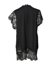 Dolce & Gabbana Black Lace Sheer Sacred Heart Crew Neck Top