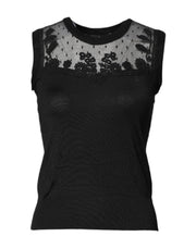 Dolce & Gabbana Black Lace Sheer Crew Neck Sleeveless Top