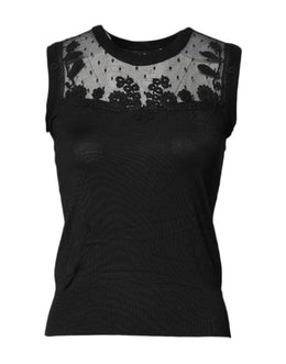 Dolce & Gabbana Black Lace Sheer Crew Neck Sleeveless Top