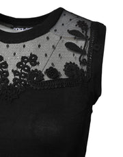 Dolce & Gabbana Black Lace Sheer Crew Neck Sleeveless Top