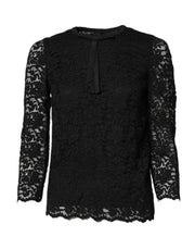 Dolce & Gabbana Black Lace STAFF Crew Neck Long Sleeves Top