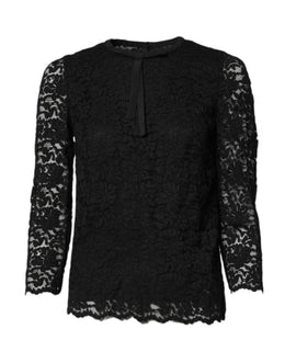Dolce & Gabbana Black Lace STAFF Crew Neck Long Sleeves Top