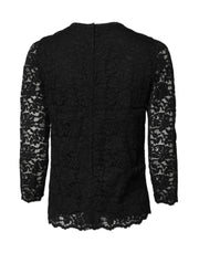 Dolce & Gabbana Black Lace STAFF Crew Neck Long Sleeves Top