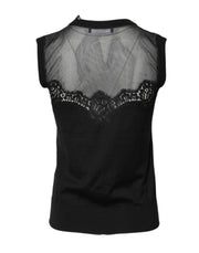 Dolce & Gabbana Black Lace Sheer Crew Neck Sleeveless Top