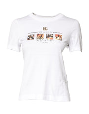 Dolce & Gabbana White Cotton Graphic Print Crew Neck T-shirt