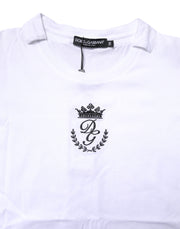 Dolce & Gabbana White Logo Crown Cotton Crew Neck T-shirt